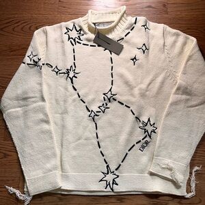 Pre Owned Christian Dior Beige Embroidered Starry Knit Sweater Size L